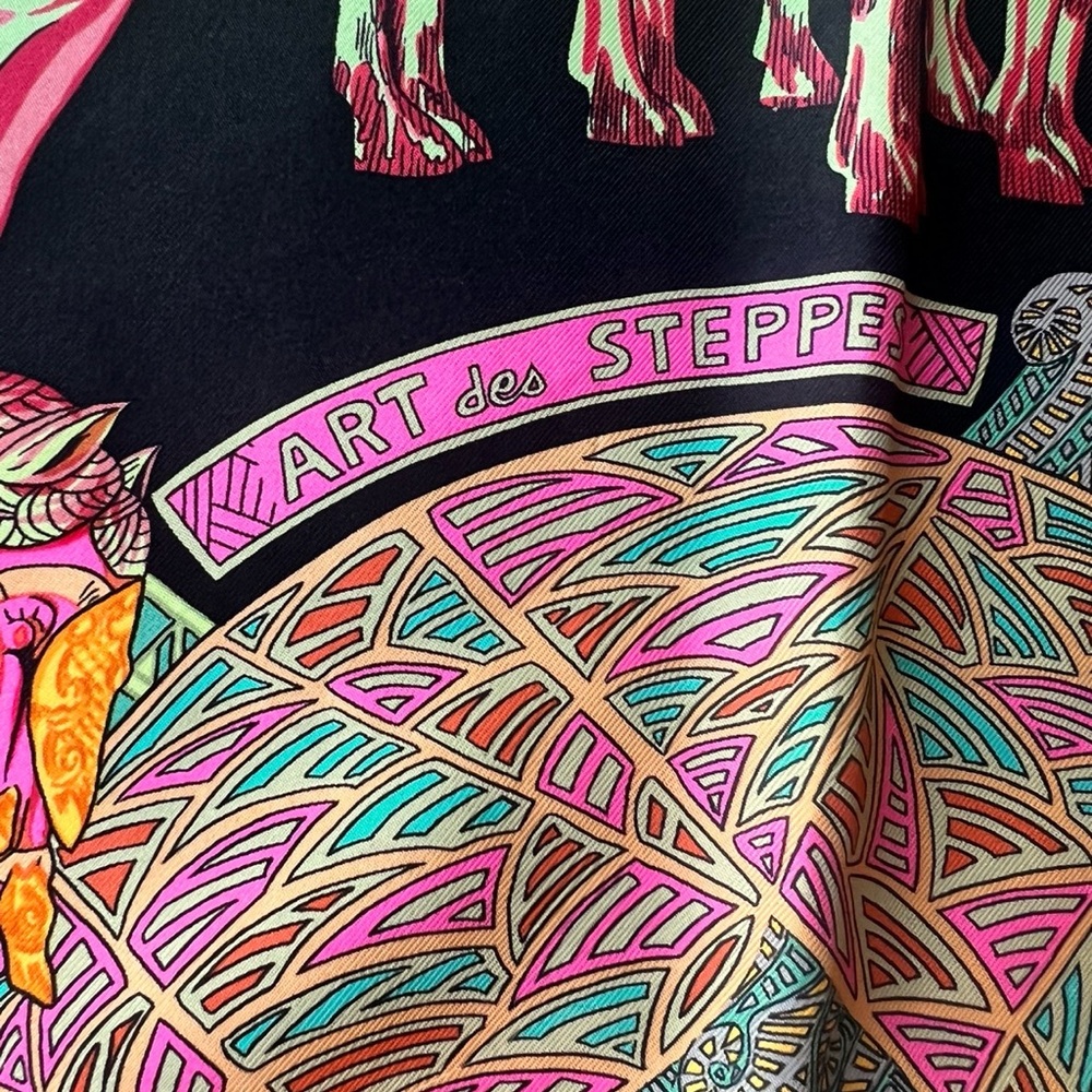 Hermès “Arts des Steppes” Silk Scarf (Annie Faivre, 1991 issue) with BOX
